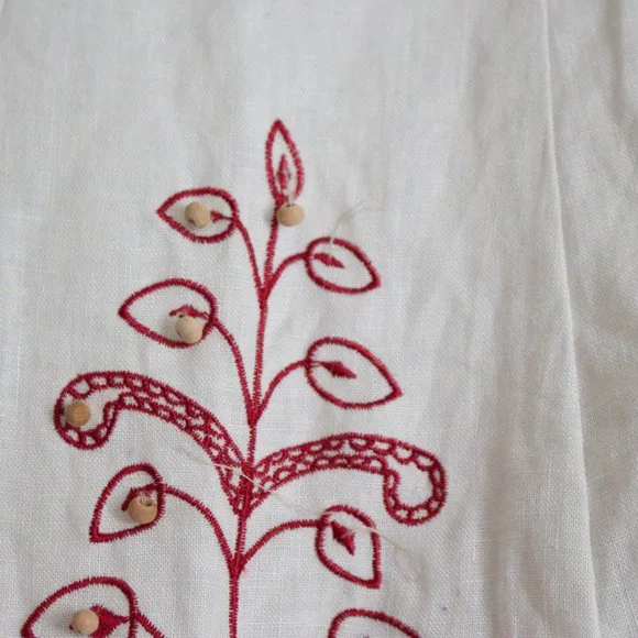 100% Linen Skirt Boho Sunny Leigh Embroidered White Skirt Red Detail Size 12 - Picture 9 of 10